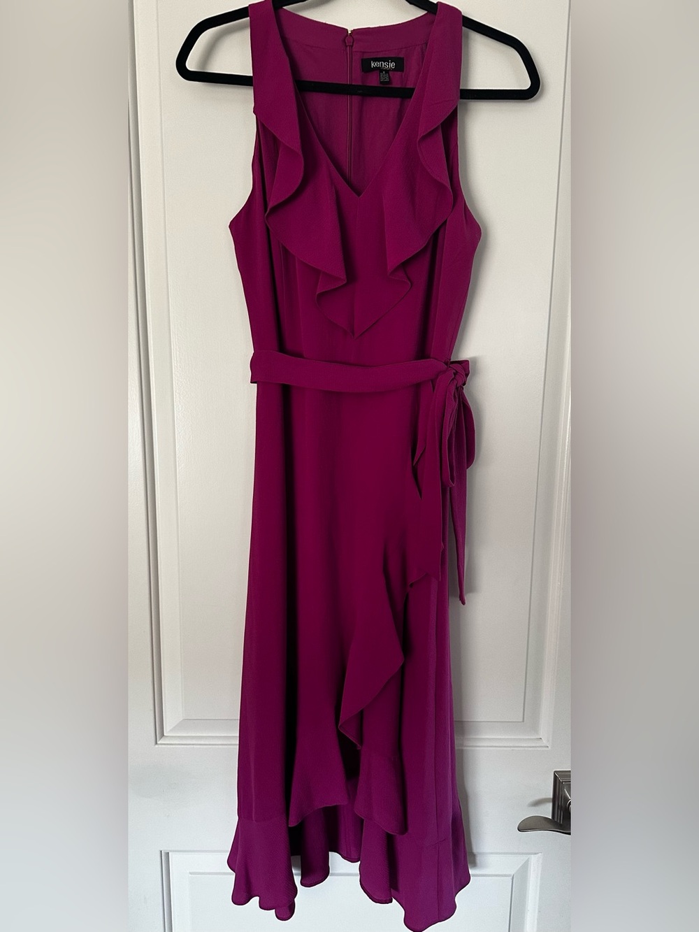Kensie Sleeveless Ruffle Midi Dress in Berry Plum